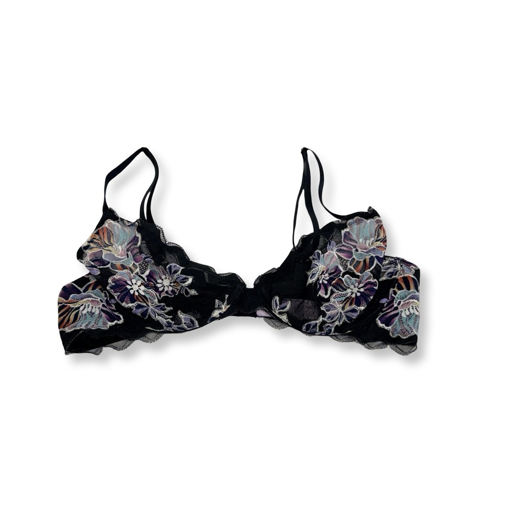 Savage X Fenty Black Floral Embroidered Lace Underwire Bra 34B NWOT Lingerie